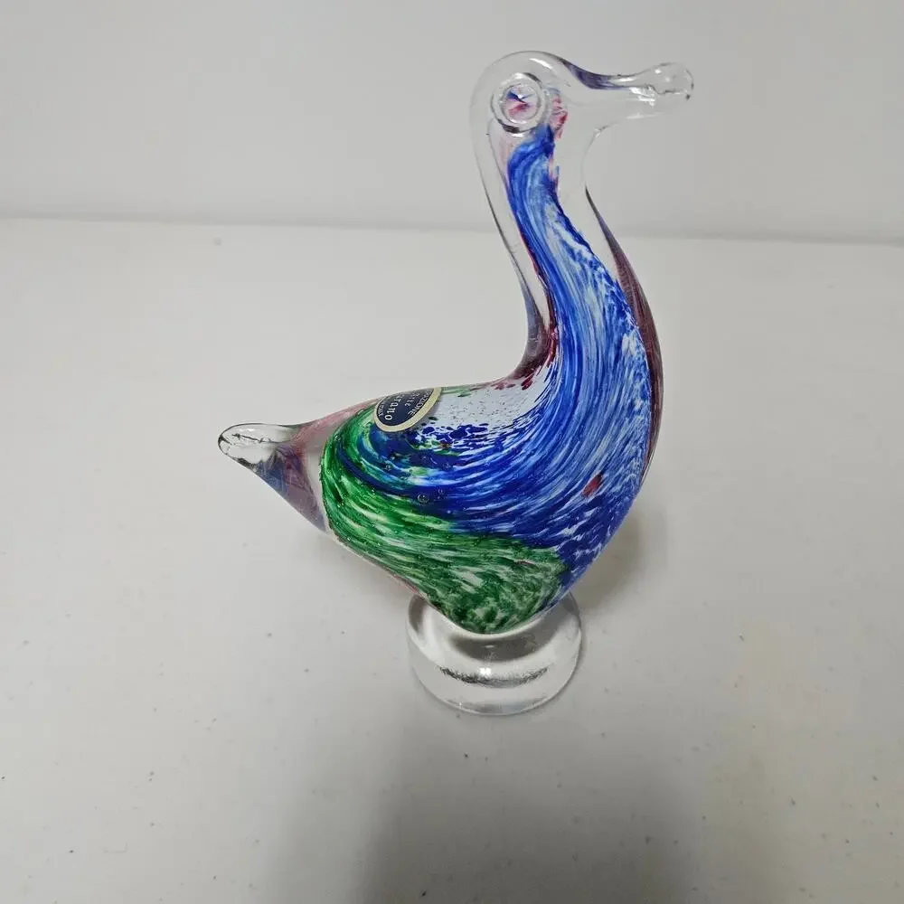 Arte Murano Lavorazione Bird~Controled Bubble Multicolored Art Glass-Italy